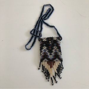 Southwestern Blue/Brown Beaded Medicine Bag Necklace NWOT